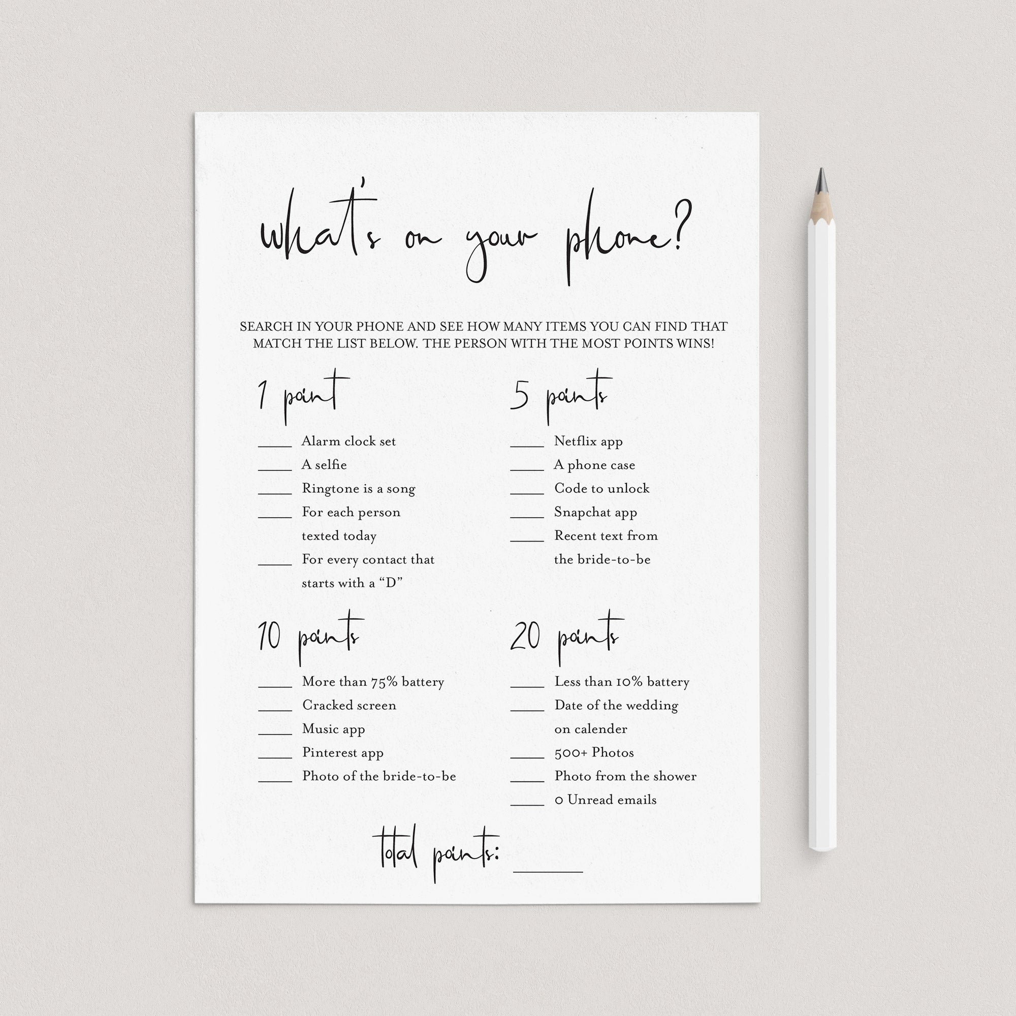 Whats On Your Phone Game for Bridal Shower Printable by LittleSizzle