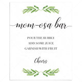 mom-osa bar sign for greenery themed baby shower printable by LittleSizzle