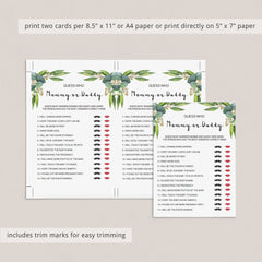 Greenery Baby Shower Mommy or Daddy Game Template