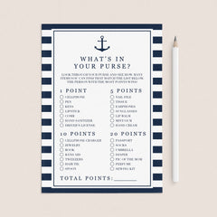 Printable baby shower game purse raid nautical theme by LittleSizzle