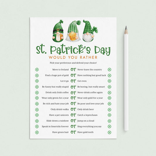 Printable St Patrick's Day Game for Adults Would You Rather by LittleSizzle