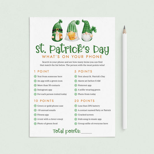 St. Patrick's Day What's On Your Phone Game Printable by LittleSizzle