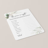 Price Right Baby Shower Game Printable Greenery Gold