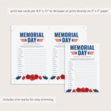 Printable Memorial Day Game Bundle with Red Poppies