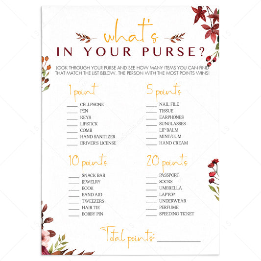 Whats In Your Purse Raid Game for Nautical Bridal Shower | Instant download  – LittleSizzle