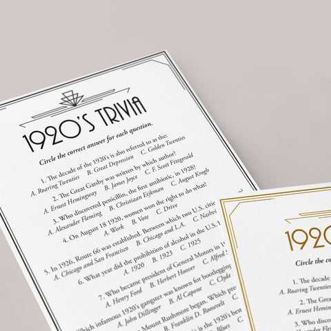 1920's Trivia Questions and Answers Printable | Great Gatsby Party ...