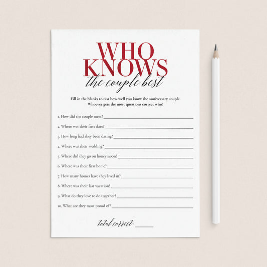 40th Anniversary Party Game Who Knows The Couple Best Printable by LittleSizzle