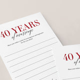 Ruby Wedding Anniversary Wishes & Advice Card Printable