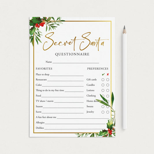 Secret Santa Questions Form for Adults Printable by LittleSizzle