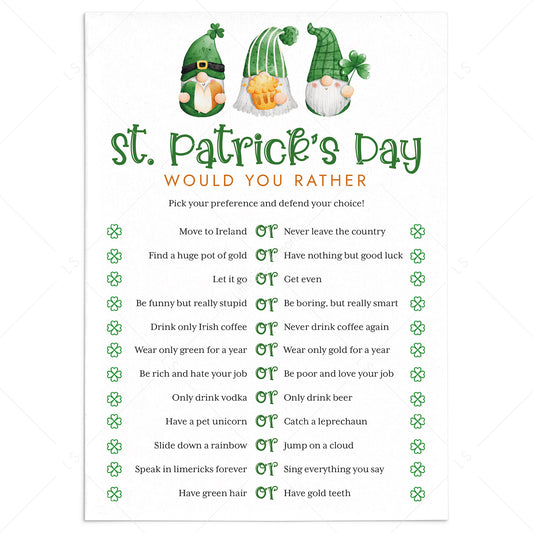 Printable St Patrick's Day Game for Adults Would You Rather by LittleSizzle