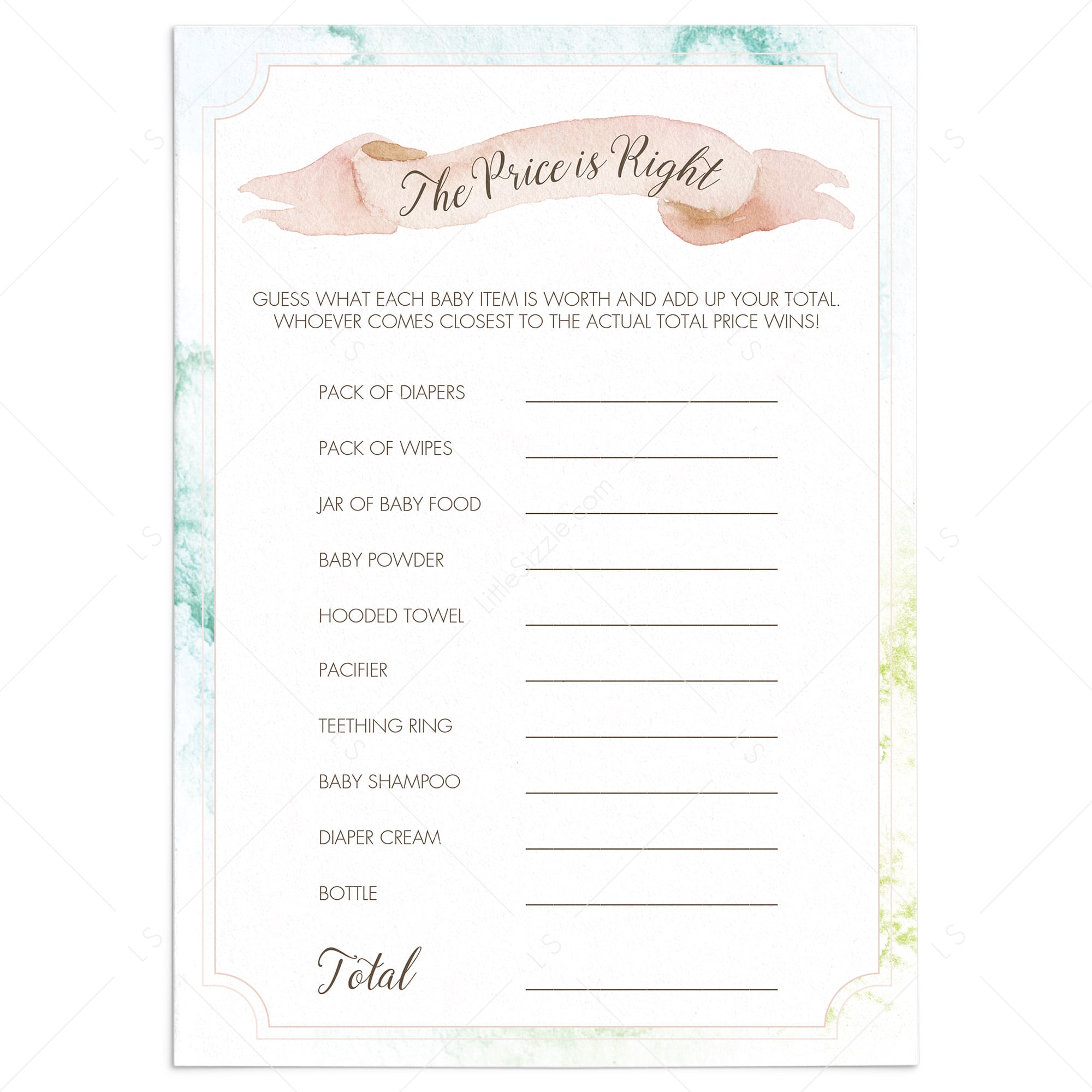 Neutral Watercolor Baby Shower The Price is Right Game by LittleSizzle
