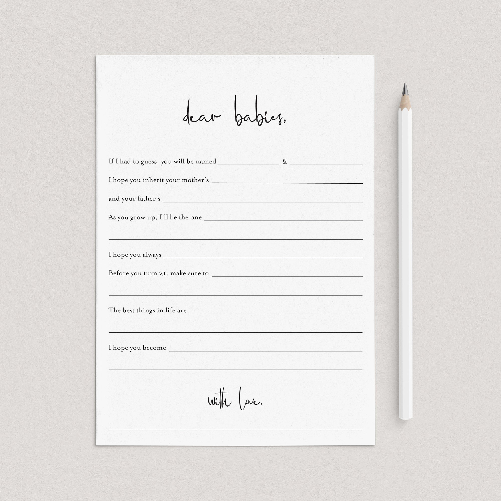 Twins Baby Shower Game Printable Dear Babies Modern Minimalist by LittleSizzle