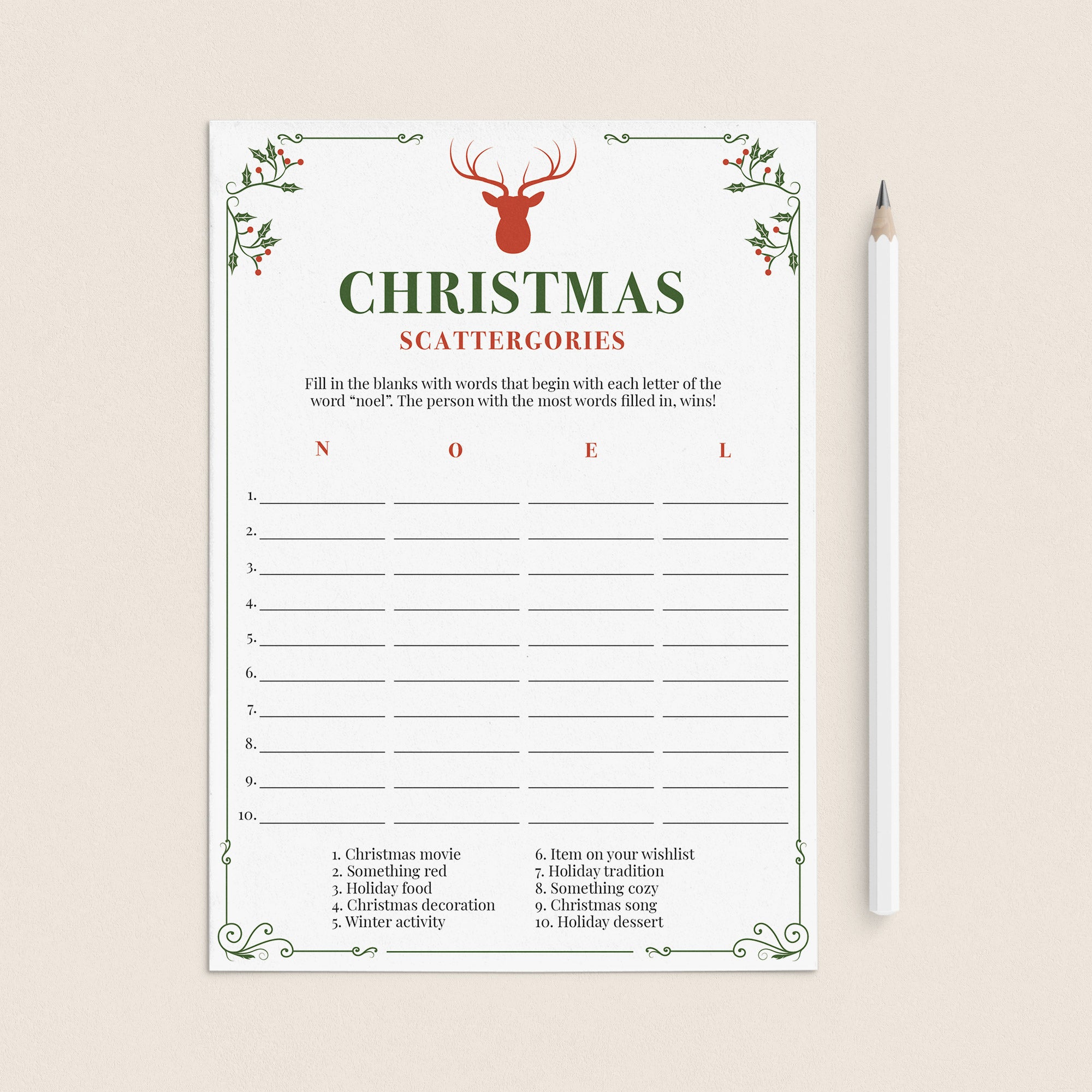 Vintage Christmas Party Game Scattergories Printable by LittleSizzle