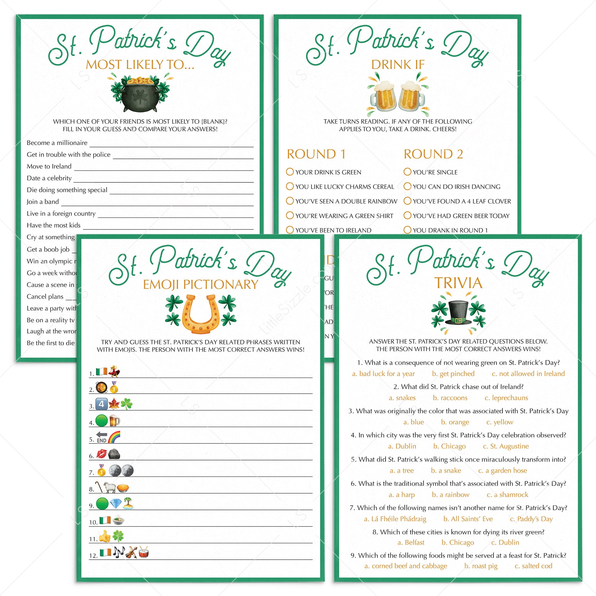 St. Patrick's Day Games for Adults Printable & Virtual by LittleSizzle