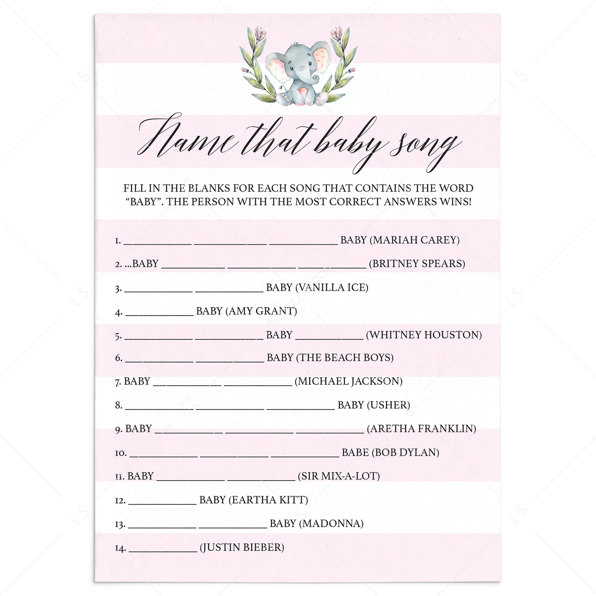 Pink baby shower game Name the baby Song printable by LittleSizzle