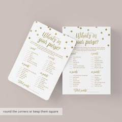 What's in your bag babyshower game gold confetti instant download by LittleSizzle