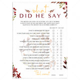 Fall Wedding Shower Game What Did He Say Editable Template by LittleSizzle
