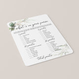Greenery Gold Baby Shower Game What's In Your Purse