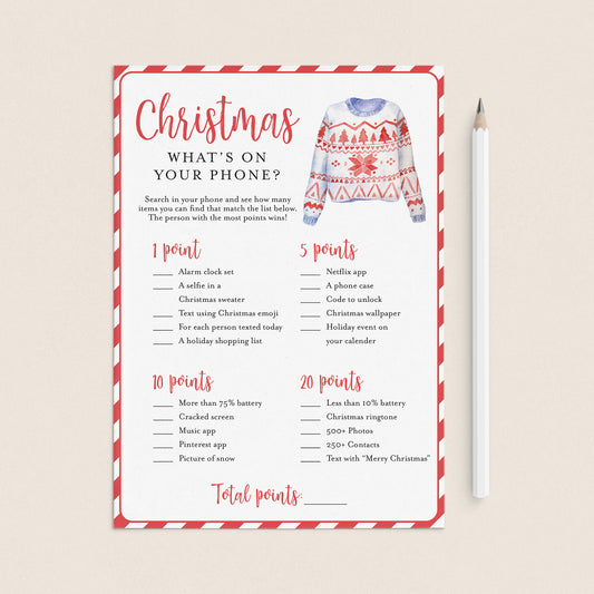 Holiday Party Game What's On Your Phone Printable by LittleSizzle