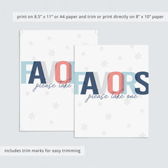 Winter Themed Favors Sign with Snowflakes