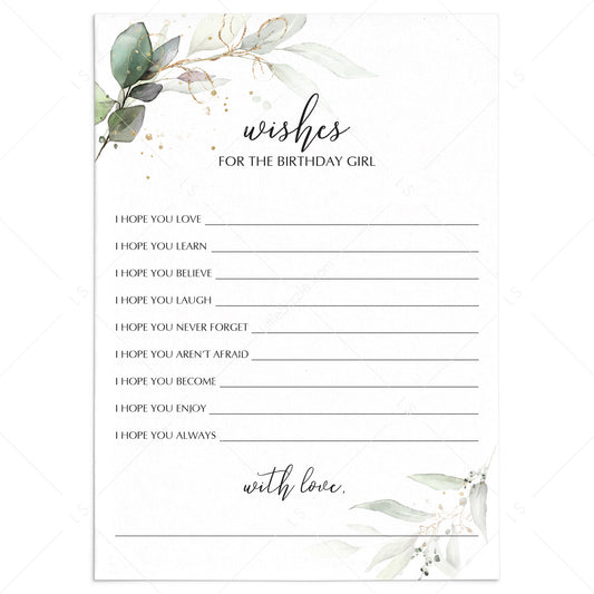 Greenery Gold Birthday Wishes Cards Printable by LittleSizzle