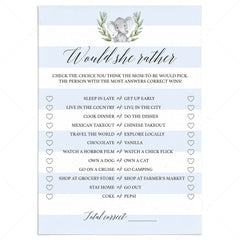 Boy baby shower game would she rather printable by LittleSizzle
