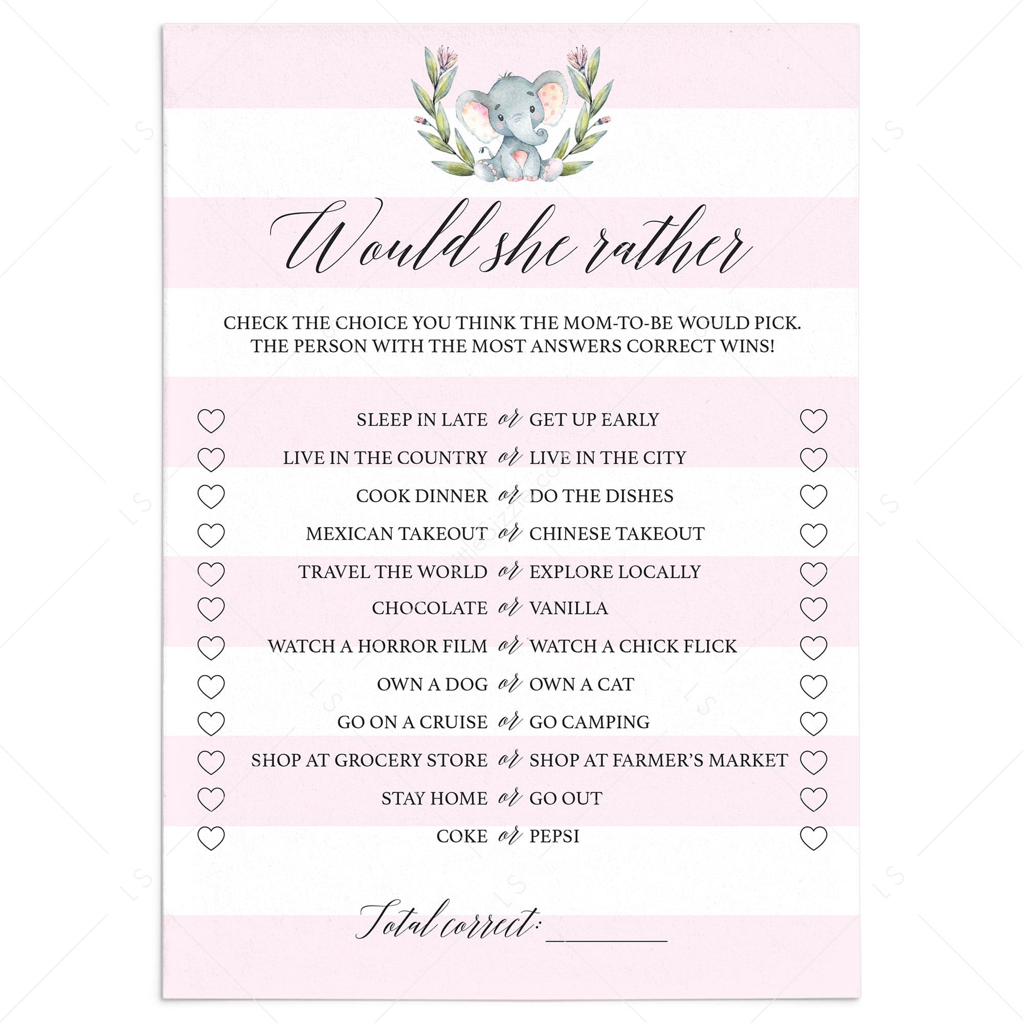 Printable mommy quiz would she rather pink and white by LittleSizzle